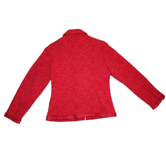 Coldwater Creek - NWT Red Textured Jacquard Ribbon Trim Blazer Jacket - Medium - Picture 3 of 11